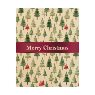 Green Red Merry Christmas Trees Wood Wall Art