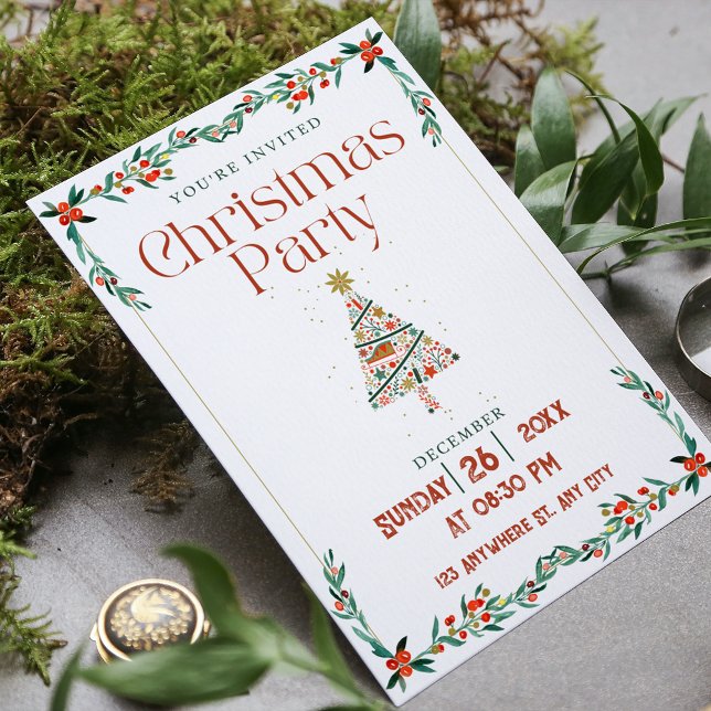 Green Red Modern Christmas Party  Invitation (Green Red Modern Christmas Party Invitation)