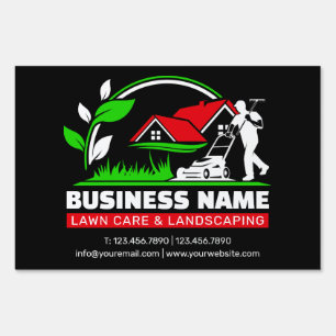 Green Red Modern Lawn Care Landscaping Business Sign