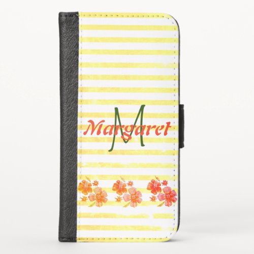 Green Red Monogram Name Yellow Aged Stripes Trendy iPhone X Wallet Case