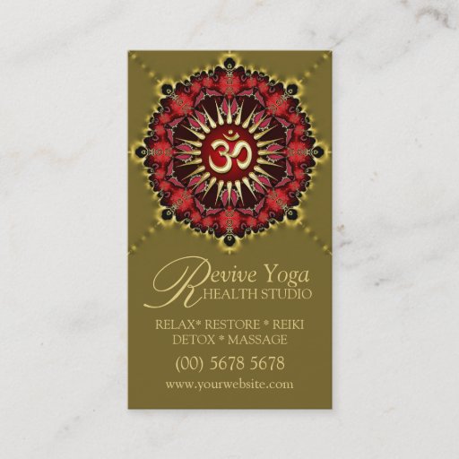 Customizable Green Red NewAge Gold OM Sign Yoga Business Cards