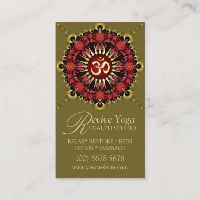 Green Red NewAge Gold OM Sign Yoga Business Cards (Front)