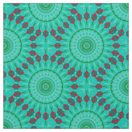Green  Red Op Art Kaleidoscope Geometric Pattern Fabric