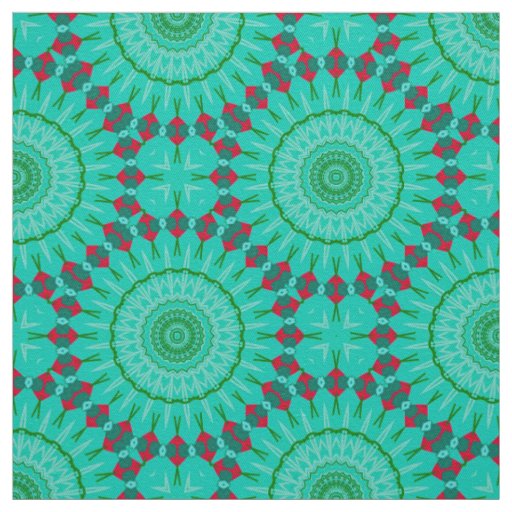 Green & Red Op Art Kaleidoscope Geometric Pattern Fabric