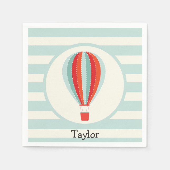 Green, Red, Orange Hot Air Balloon Paper Napkins (Front)