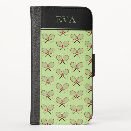 Green red pattern tennis rackets initials iPhone x wallet case