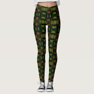 Green & Red PatternedFloral Mosaic Women's Legging