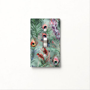 Green Red Peacock Feathers Light Switch Cover