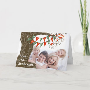 Green Red Pennant Tree Merry Christmas Your Photo Holiday Card