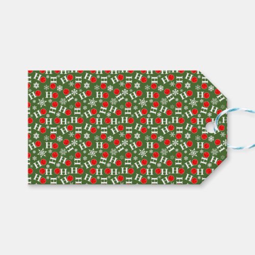 Green Red Pickleball Christmas Ho Ho Ho Snowflake Gift Tags