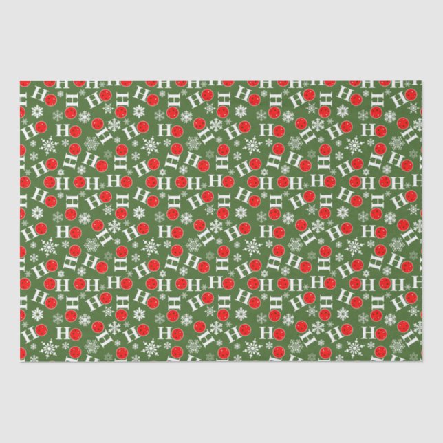 Green Red Pickleball Christmas Ho Ho Ho Snowflake Tissue Paper (Front)