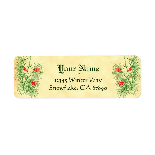 Green Red Pine Editable Holiday Address Labels