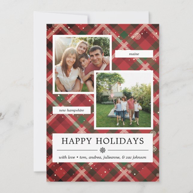 Green Red Plaid 2 Photos Holiday Card (Front)