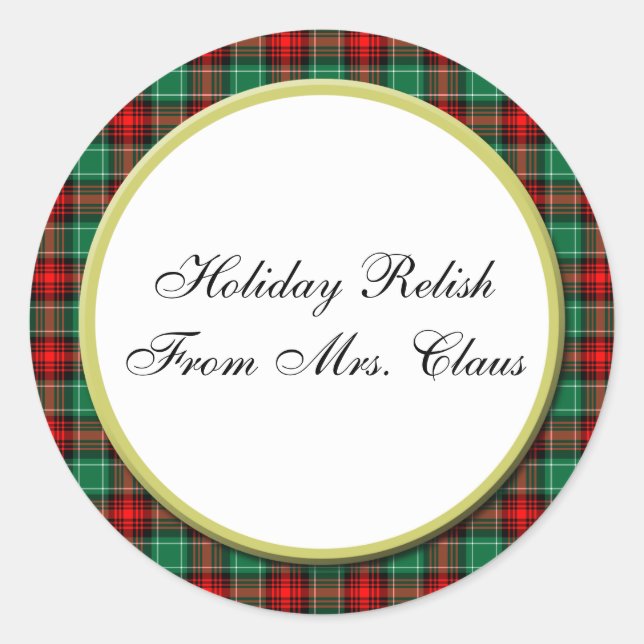 Green Red Plaid Custom Holiday Baking Stickers (Front)