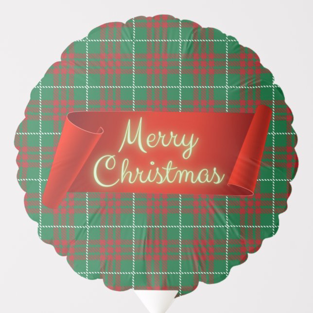 Green & Red Plaid Merry Christmas Balloon (Front)