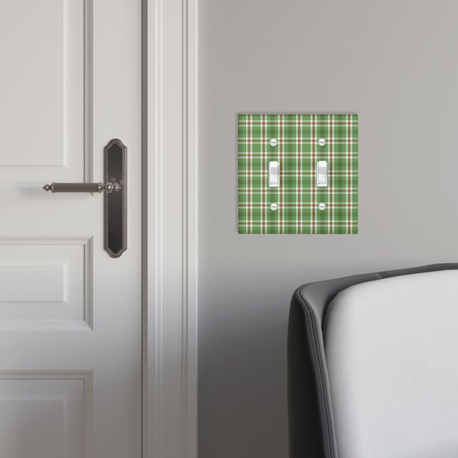 Green Red Plaid Pattern Rustic Light Switch Cover (Simple green and red plaid pattern double light switch)