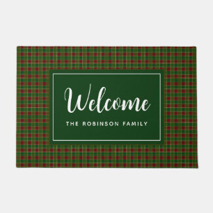 Green Red Plaid Personalized Monogram Welcome Doormat