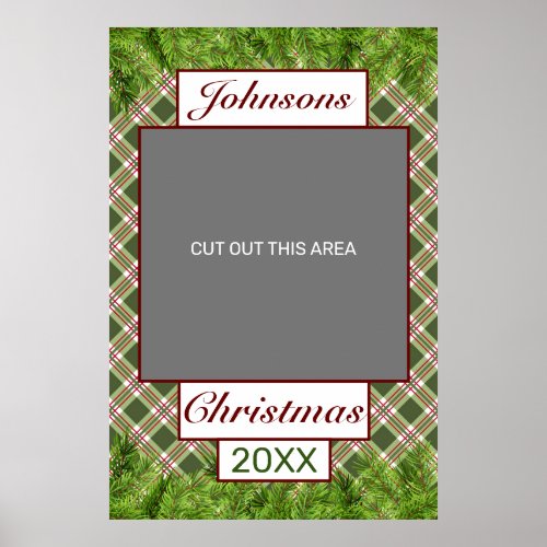 Green Red Plaid  Pine Merry Christmas Photo Prop Poster