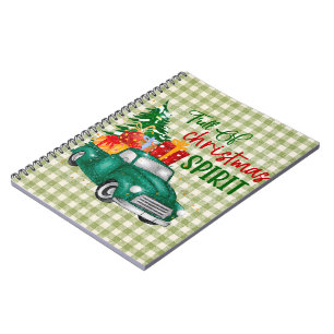 Green Red Plaid Vintage Christmas Truck Notebook