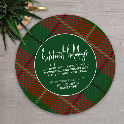 Green Red Plaid with Corporate Greeting Business Holiday Card