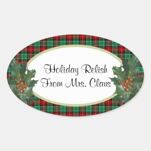 Green Red Plaid with Holly Custom Holiday Stickers