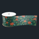 Green Red Poinsettia Christmas Floral Pattern Satin Ribbon<br><div class="desc">If you need any further customisation please feel free to message me on yellowfebstudio@gmail.com.</div>