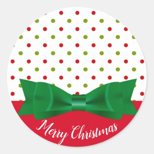 Green  Red Polka Dot Bow Tie Merry Christmas Classic Round Sticker