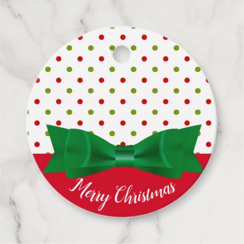 Green  Red Polka Dot Bow Tie Merry Christmas Favor Tags