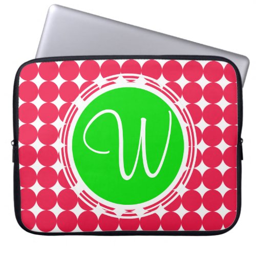 Green  Red Polka Dot Monogram Laptop Sleeve