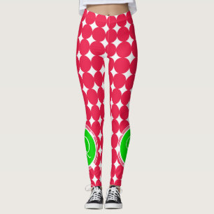 Green & Red Polka Dot Monogram Leggings