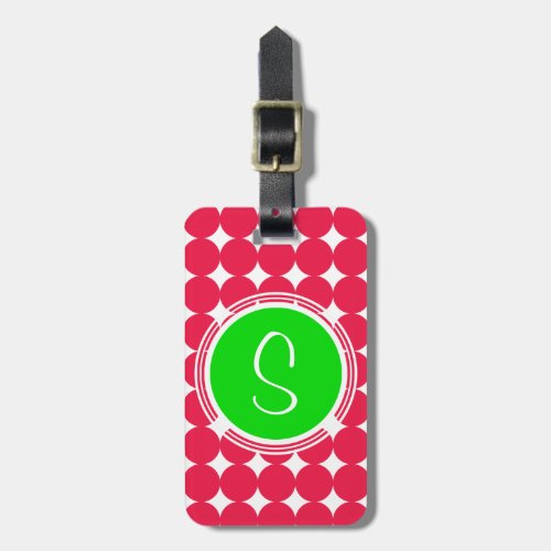 Green  Red Polka Dot Monogram Luggage Tag