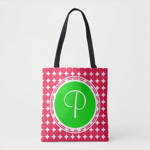 Green  Red Polka Dot Monogram Tote Bag