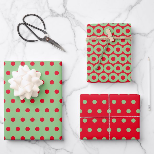 Green Red Polka Dots Minimal Simple Wrapping Paper Sheets (Front)