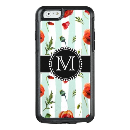 Green, Red Poppies, Flowers, Monogrammed Otterbox Iphone 6/6s Case