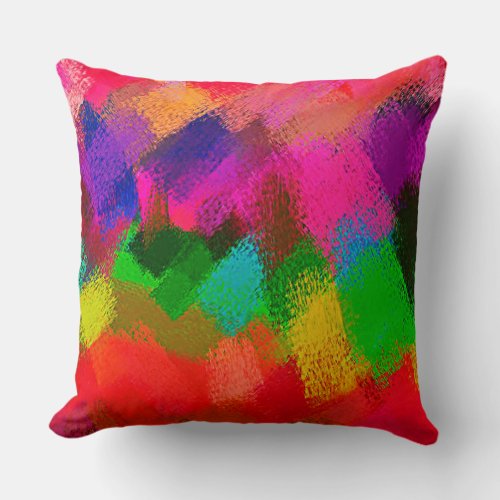 Green Red Purple Yellow Abstract Throw Pillow