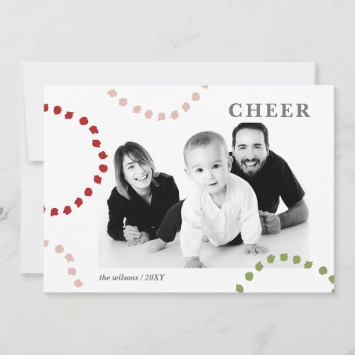 Green Red Retro Circles Cheer Mod Minimal Photo Holiday Card