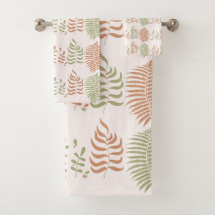 Green Red Retro Vintage Leaf Pattern  Bath Towel Set