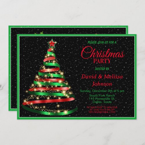 Green  Red Ribbon Christmas Tree Party invitation