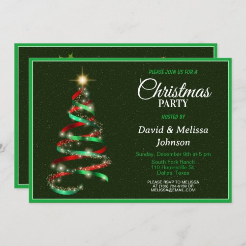 Green  Red Ribbon Christmas Tree Party invitation