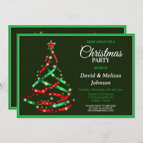 Green  Red Ribbon Christmas Tree Party invitation