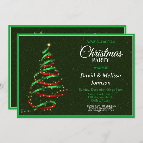 Green  Red Ribbon Christmas Tree Party invitation