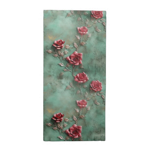 Green Red Roses Floral Cloth Napkin