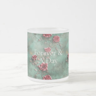 Green Red Roses Floral Frosted Glass Coffee Mug