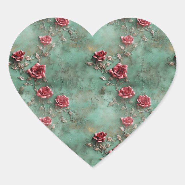 Green Red Roses  Heart Sticker (Front)