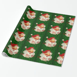 Green Red Santa Claus Ho Ho Ho Wrapping Paper