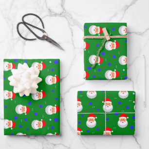 Green Red Santa Claus Joy Christmas Holiday Wrapping Paper Sheets