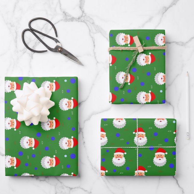 Green Red Santa Claus Joy Christmas Holiday Wrapping Paper Sheets (Front)