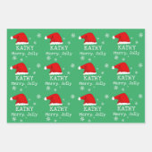 Green Red Santa Hat Snowflake Merry Jolly Kids  Wrapping Paper Sheets (Front 3)