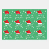 Green Red Santa Hat Snowflake Merry Jolly Kids  Wrapping Paper Sheets (Front 2)