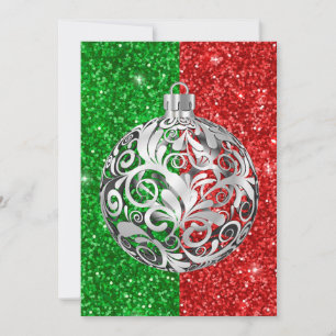 Green Red Silver Decorations Christmas Card